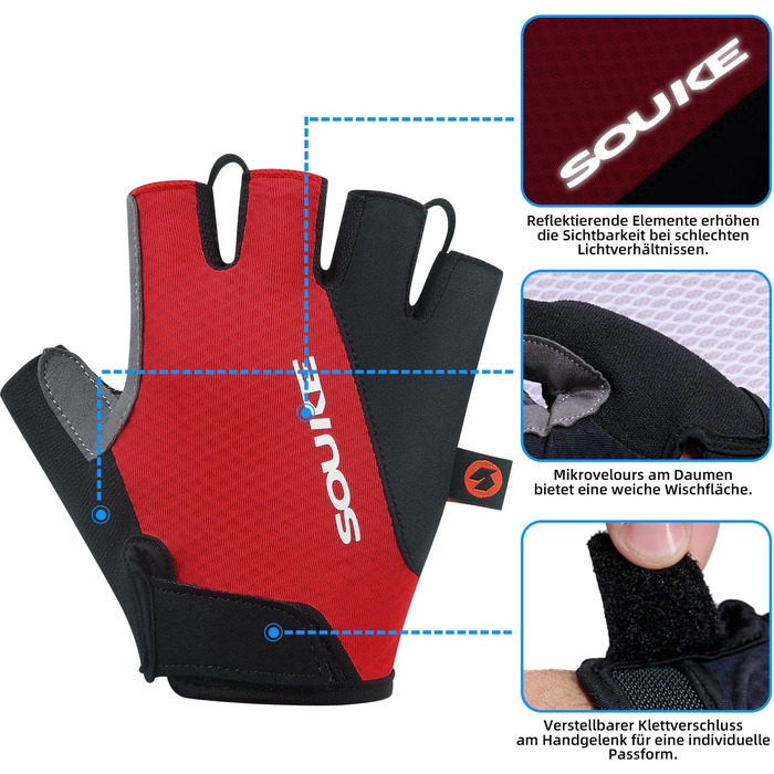 Велосипедні рукавички Souke Fingerose: антиковзаючі, дихаючі, для їзди на гірському велосипеді, червоні, розмір S