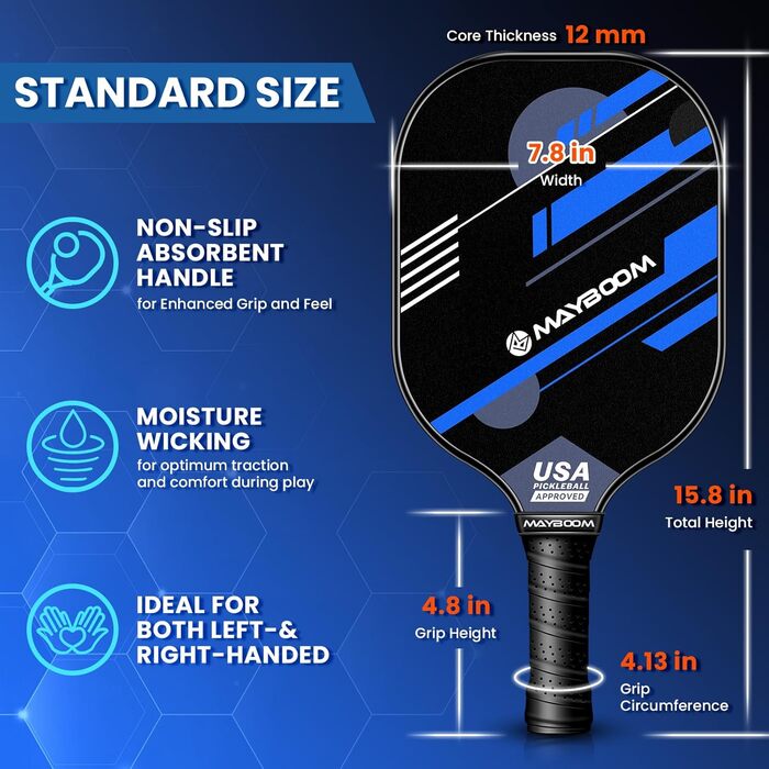 Набір ракет для піклболу Mayboom (2 або 4 шт.) з м'ячами та сумкою, схвалені USAPA, фібергласові ракетки для початківців та професіоналів