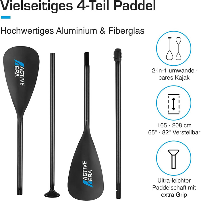 Надувне SUP-борд Active Era Stand Up Paddle Board з сидінням, комплект з регульованим веслом, насосом, рюкзаком та кріпленням для камери, 6 дюймів, 320x78x15 см, до 130 кг, блакитний