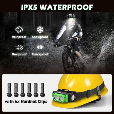 LED налобний ліхтар, 2 шт., 2000 люменів, перезарядна копія, 3 режими, водонепроникний, для риболовлі, бігу, кемпінгу (зелений)