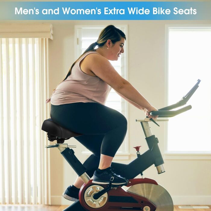 Широке велосипедне сідло з гелевою подушкою для жінок та чоловіків, комфортне, водонепроникне, дихаюче, з пам'яті ефекту, з інструментами для міських, шосейних, гірських велосипедів/фітнес-велотренажерів (Чорний/Синій)
