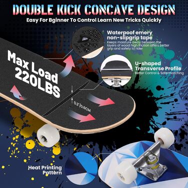 Скейтборд ANYFUN Pro Complete 31x8 дюймів, канадський клен, для початківців, підлітків, дорослих