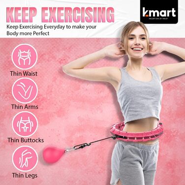 Смарт обруч K-MART для фітнесу, 24 знімних сегменти, 360° масаж, обтяжений, для схуднення, автоматичний обертальний м'яч, рожевий