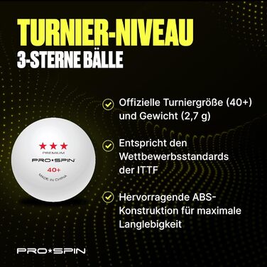 PRO SPIN Набір тенісних м'ячів для настільного тенісу 3 зірки 40+ | Міцні ABS-м'ячі для тренувань та змагань | Elite Series (10 шт.)