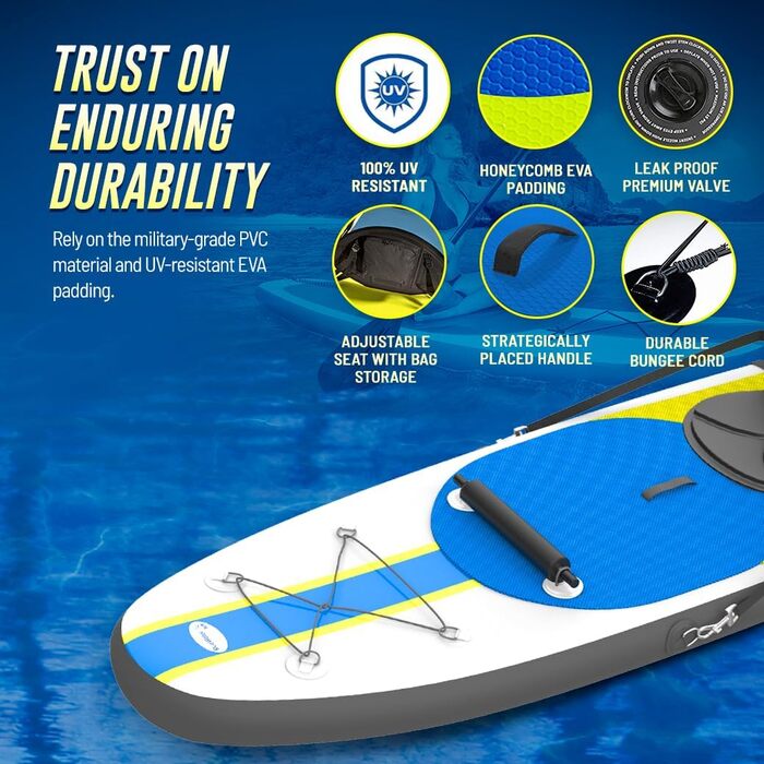 Надувна SUP-дошка Blue Water Toys 3м 136кг з веслом, сидінням, насосом і рюкзаком – каяк-сет для водних видів спорту
