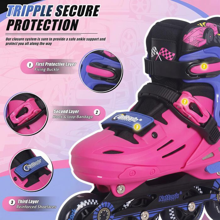 Інлайне ролики Nattork для дітей та дорослих, регульовані, дитячі ролики, дизайн для перегонів, червоно-синій колір, розмір 37-40