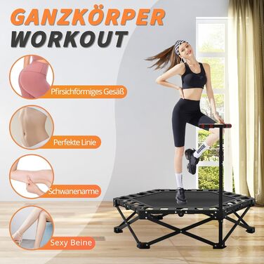 Трамплін для фітнесу в приміщенні, 106 см, з регульованими ручками, вантажопідйомність 200 кг, для фітнесу та аеробіки, складаний та портативний