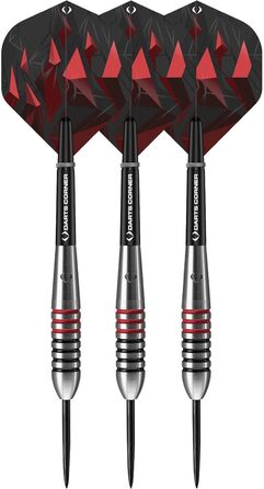 Набір дартсів Darts Corner Astrofire 90% вольфрам, сталеві наконечники, 6 флайтів, 6 шафтів, платіжна карта, кейс для зберігання, кільця