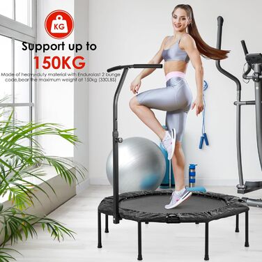 Фітнес-батут LIFERUN, складаний, 128 см, для дому та вулиці, тиха гумова підвіска, регульована ручка, до 150 кг, для дорослих, для тренувань та джампінгу