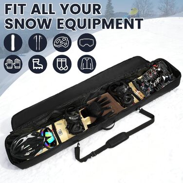 Чохол для сноуборда Kioqiear, посилений, з підкладкою, 165 см, чорний. Підходить для перевезення в літак, вміщує сноуборд, маску, рукавиці, черевики.