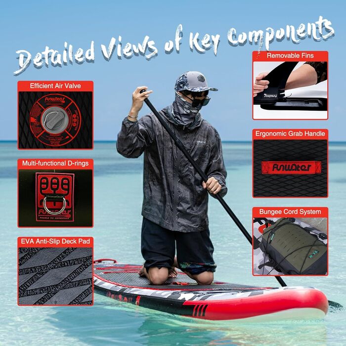 Надувний SUP Борд FunWater 10'10' - комплект з аксесуарами (чорний/зелений)