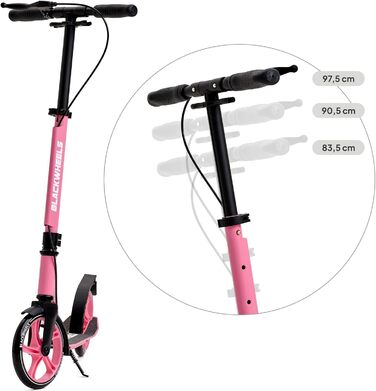 Самокат Blackwheels Orio Cityroller 200мм: складаний, алюмінієвий, з регулюванням висоти, ремінцем, ABEC 7, антиковзким деком (Чорно-Рожевий)