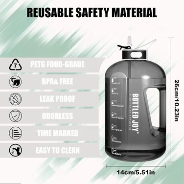 Пляшка для води Acxilexy 2,5 л з трубочкою, BPA-Free, пластикова, з таймерами, для спорту, офісу, дому, герметична