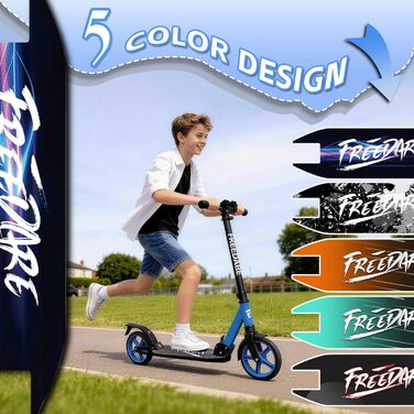 FREEDARE Cityroller: Скутер складний для дітей та дорослих, блакитний, 200 мм колеса, регульована висота, до 100 кг