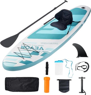 Надувна SUP-дошка VEVOR 323x84x15 см з сидінням, комплект: весло, насос, рюкзак, аксесуари, для дорослих та підлітків, синя