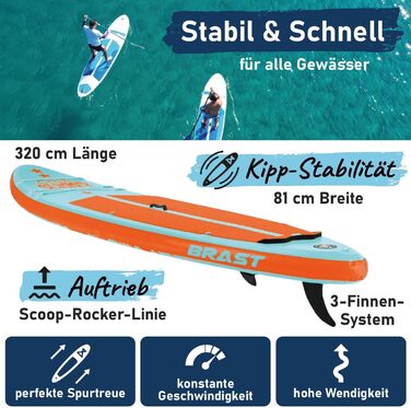 SUP дошка BRAST Summer надувна з набором аксесуарів (320x81x15 см) - бірюзова. Гарантія 5 років
