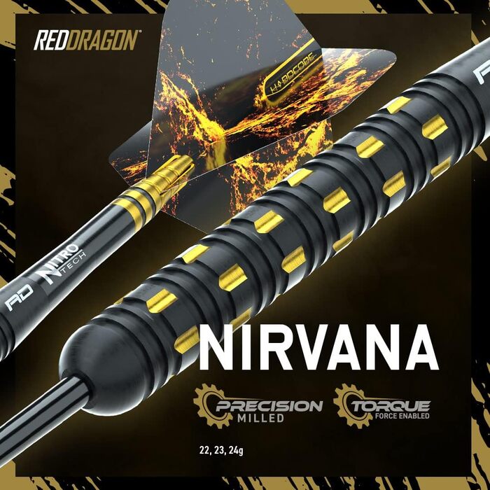 Професійний набір дротиків RED DRAGON Nirvana 24 г вольфрамові з оперенням і стрижнями