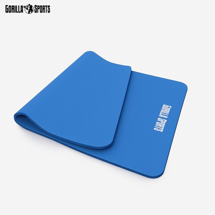 Килимок для йоги GORILLA SPORTS 190x60x1,5 см, антиковзкий, без фталатів, з ременем, синій, фітнес-мат для тренувань