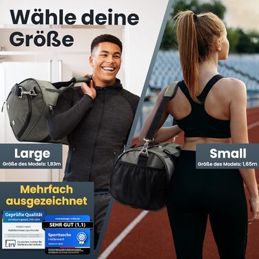 Спортивна сумка Heldenwerk® для жінок та чоловіків, 30л, 48 x 26 x 25 см. З відділенням для взуття та мокрих речей. Ідеальна для подорожей, тренувань, фітнесу.