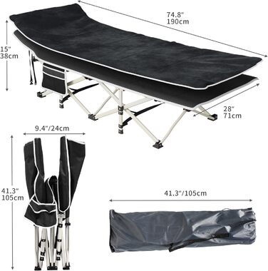 Зручне розкладне ліжко YITAHOME для кемпінгу та відпочинку на природі. Міцне, розкладне ліжко з матрацом, чорного кольору. Ідеально для подорожей та відпочинку на відкритому повітрі.