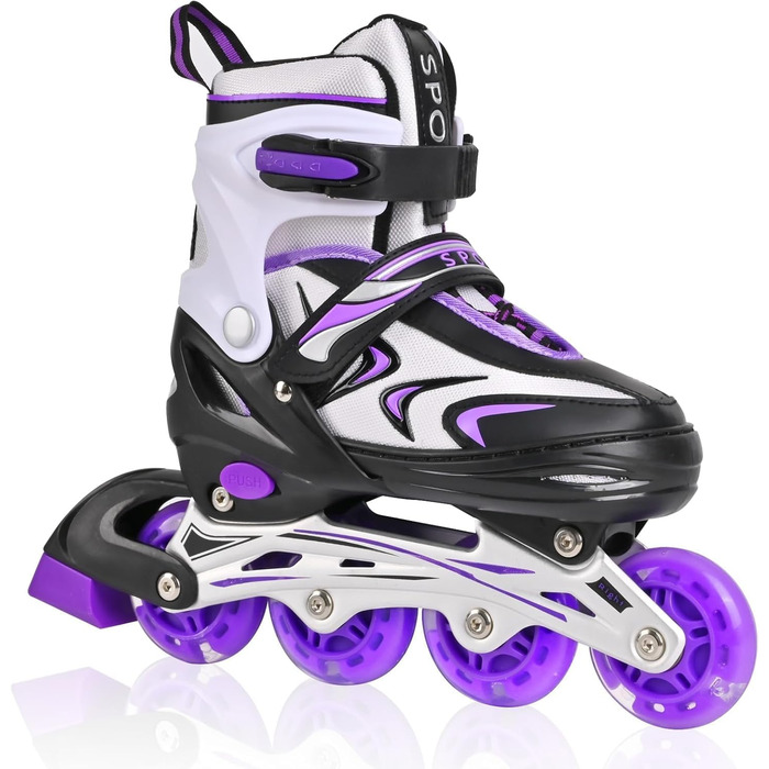 Регульовані дитячі ролики для дівчаток та хлопчиків, чорно-фіолетові. Підходять для гри в приміщенні та на вулиці.