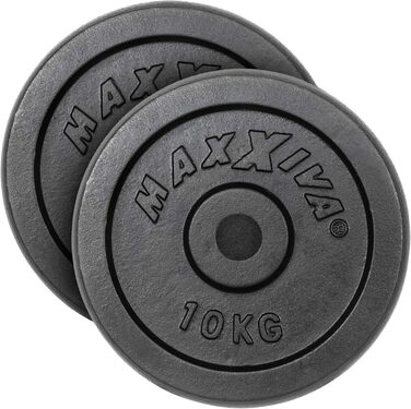 MAXXIVA Набір гантельних дисків 2×10 кг, чавун, чорний, для фітнесу, бодібілдингу, тренувань