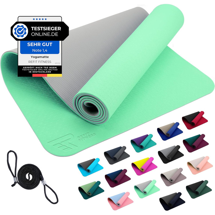 Йога мат Perfect-Fit 190 x 60 x 0,6 см [GeckoGrip & Sensi-Plus TPE] - Нековзна спортивна мат для йоги з ремінком | Безпечна та екологічна