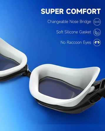 Окуляри для плавання Findway, захист від запотівання/UV, поляризовані окуляри для дорослих, підлітків та жінок з запасним носовим мостом, без витоку, чіткий огляд, чорний & білий/поляризована димчаста лінза (чорний & білий/золота поляризована дзеркальна л