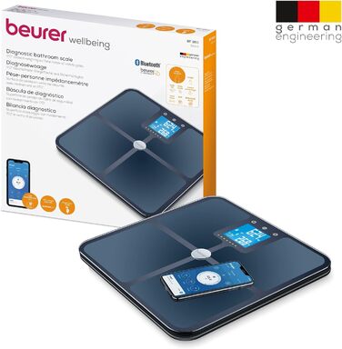 Діагностичні ваги Beurer BF 950 White з Bluetooth, вимірювання жиру, води, м'язів і кісткової маси, підрахунок калорій і BMI, додаток