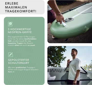 Надувна SUP-дошка FAVVITY Polarweiß, ультралегка, напівкарбон, до 150 кг, комплект для веслування стоячи, 7 років гарантії, універсальна для всіх