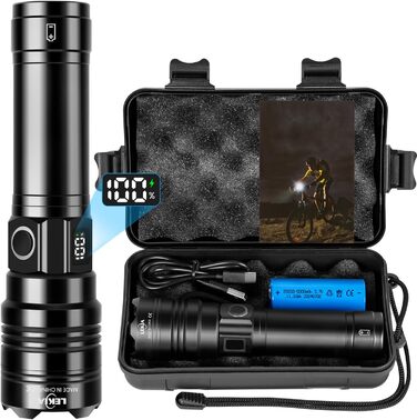 LED ліхтарик LEKIA PHM-30W: 500000 люменів, USB-C, військовий, 5 режимів, IPX6, Zoom, для кемпінгу та надзвичайних ситуацій