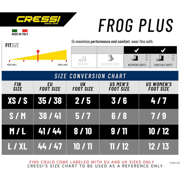 Ласти Cressi Frog Plus для дорослих XS/S (36-39), чорні/білі