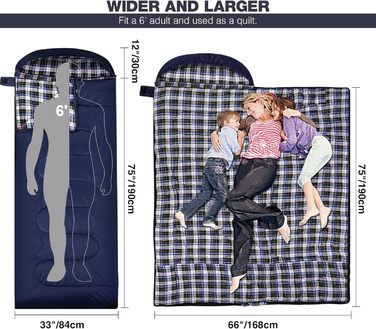 Спальний мішок Redcamp Baumwoll-Flanell для кемпінгу, 3 сезони, теплий та комфортний, вага 1.8-2.9 кг, колір морський блакитний