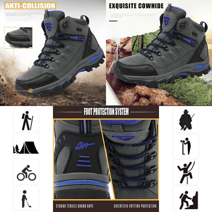 Трекінгові черевики для туризму: жіночі та чоловічі, зручні, легкі, з неслизькою підошвою, розміри 36-45 EU, кольори чорний та рожевий