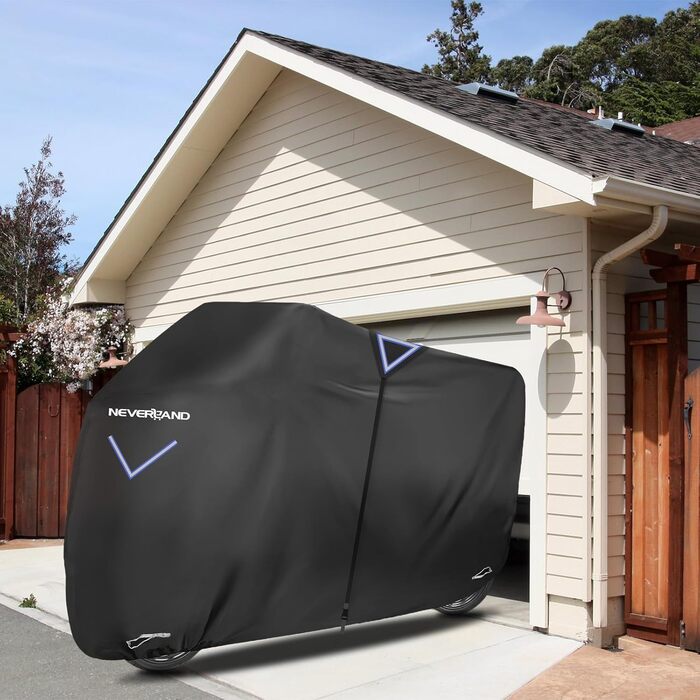 Накладна для мотоцикла NEVERLAND Outdoor, 295x110x140 см, 300D, водовідштовхувальна, з отворами для замка, світловідбиваюча, чорна, для мотоцикла, мопеда, скутера, ролера (XXXL)