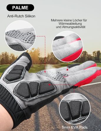 Велосипедні рукавички KUTOOK: антиковзаючі, амортизуючі, з підтримкою сенсорного екрану. MTB, шосе, гірський велосипед, подорожі, трекінг (червоний, L)