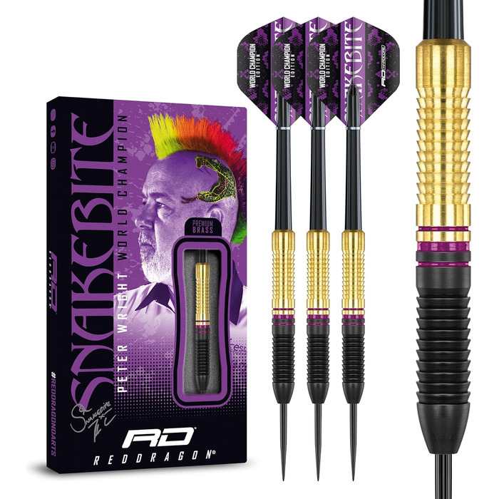 Дротики для дартсу Red Dragon Peter Wright Snakebite Brass з латуні, сталевий наконечник, фіолетові