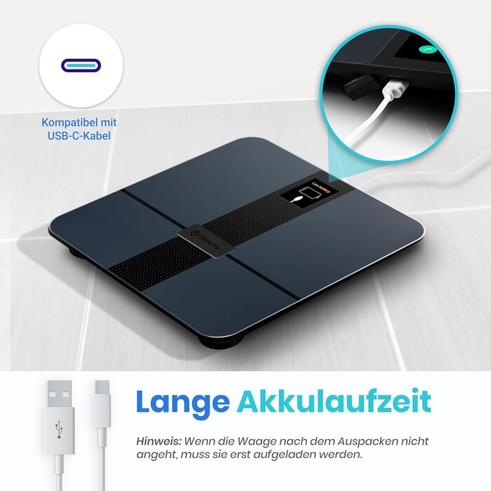 Електрична вага Etekcity для вимірювання жиру та м'язів, з великим дисплеєм, вимірювання частоти серця, USB-зарядка, підтримка Bluetooth/Wifi, 180 кг, 0.05 кг, підтримка безлічі профілів користувачів в додатку, темно-синій колір