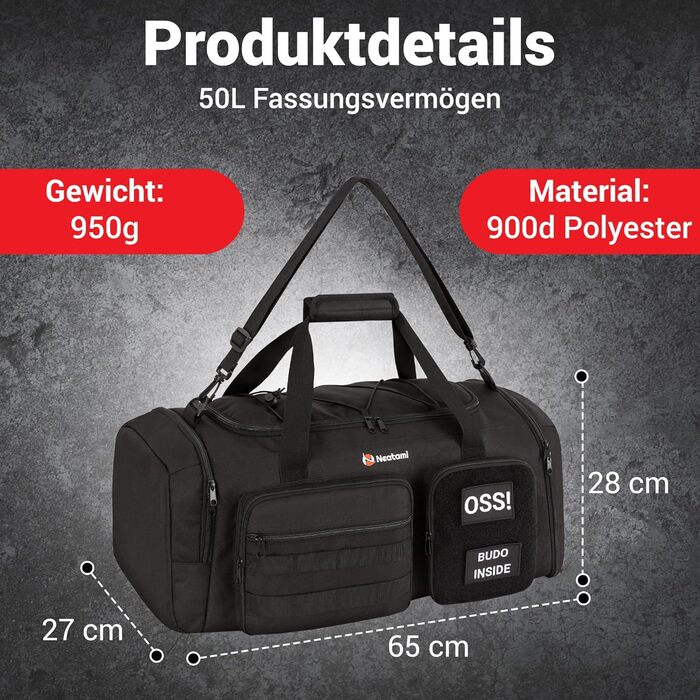 Спортивна сумка для бойових мистецтв 50L чорна для дзюдо, джиу-джитсу, карате з окремими відділеннями та відділенням для взуття