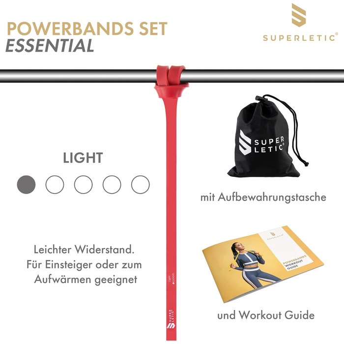 SUPERLETIC Powerbands – фітнес-резинки для тренувань, 5 рівнів опору, для підтягувань, силових і функціональних вправ, з посібником