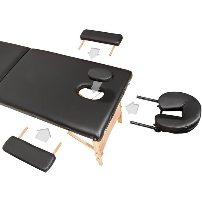 Дерев'яне крісло-масажер BAKAJI з 3 зонами, складне, для фізіотерапії, спа, велнес, професійних косметологів, чорний колір, XL LUX, з сумкою для перенесення