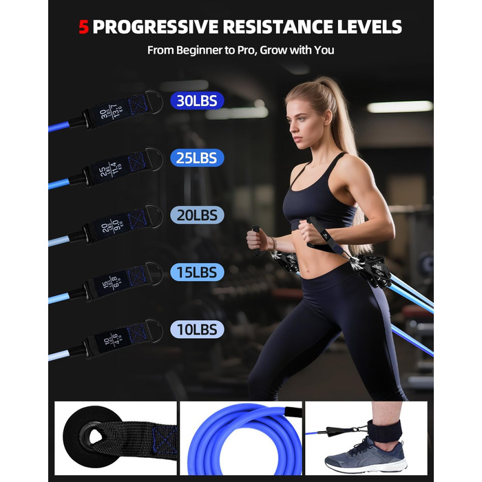 Набір еластичних стрічок Abahub для фітнесу з дверним кріпленням, ручками та петлею для ніг. Ідеально для тренувань всього тіла, домашнього спортзалу, підходить для початківців та досвідчених (100LB)