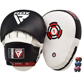 Лапи для боксу та MMA RDX, шкіра Maya Hide, чорні-білі, тренувальні пади для ударів, кікбоксинг, муай-тай, тхеквондо, стандартний розмір