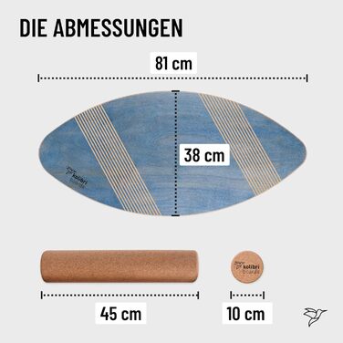 Балансборд Kolibri Round Grip з корковим роликом, дерев'яний, для тренувань, синій, виготовлено в Німеччині, екологічний, для початківців і професіоналів