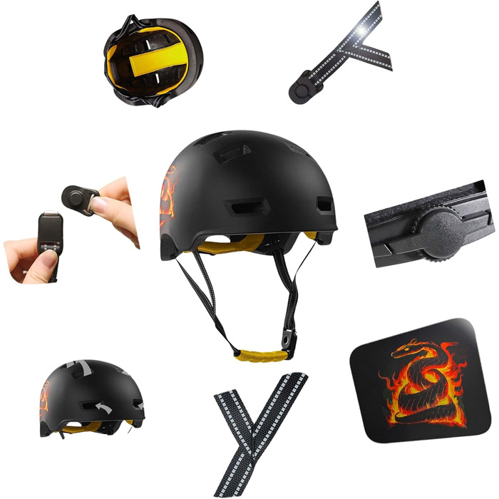 Велошолом Crazy Safety Rampage Orange Schlange для велосипедистів, скейтерів та ролерів, розмір M (54-57 см), регульований, для чоловіків, жінок і дітей, помаранчевий зміїний дизайн