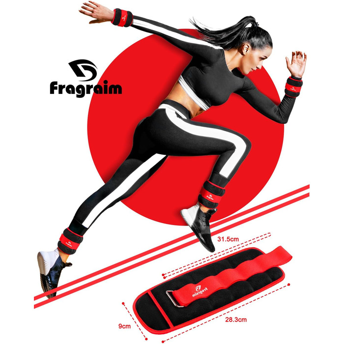 Важкі манжети для ніг та зап'ясть Fragraim (1/2/3/4/5/6/10 кг, 0,5 кг * 2) - для фітнесу, бігу, гімнастики, червоний