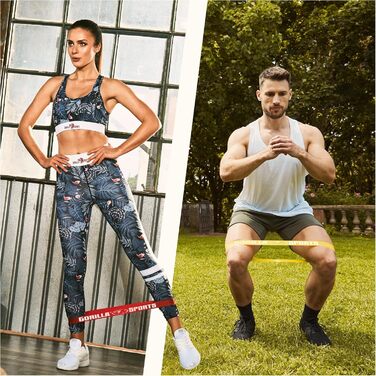 Гумові еспандери Gorilla Sports® 5 шт. з сумкою для тренувань: рівні опору, нековзкий латекс для фітнесу, йоги, пілатесу, реабілітації