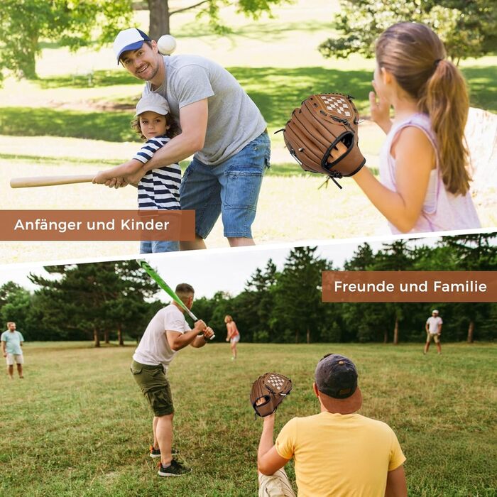 Рукавиця для бейсболу та софтболу з м'ячем, тренувальна змагальна, потовщена, дитяча та доросла, коричнева 11.5 дюймів