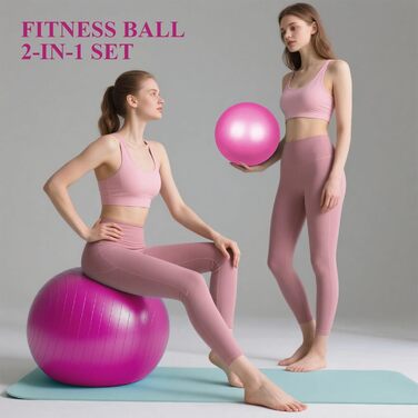 Фітбол Flintronic 55/65 см з насосом, для йоги, фітнесу, вагітності та пілатесу. Анти-burst, товстий. Рожевий