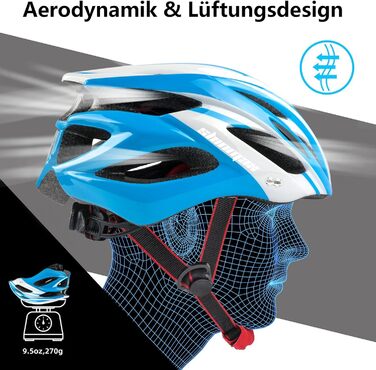 Велосипедний шолом Shinmax з візором і LED-світлом для дорослих, унісекс, для MTB і шосе, знімний, розмір 57-62 см, синьо-білий